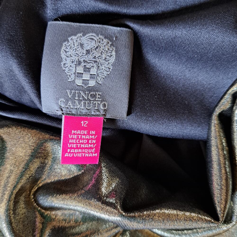 Vince Camuto Liquid Metallic Cowl Neck Midi Dress Size 12 Ruched Pewter Cocktail - Picture 9 of 13